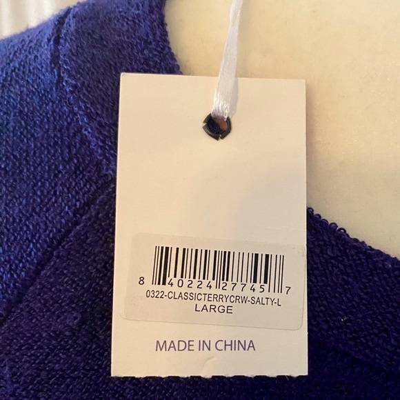 Simply Southern Blue and White Crew Neck Terry Cloth Sweater - Picture 5 of 7